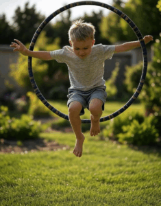 Enfant sautant dans un cerceau